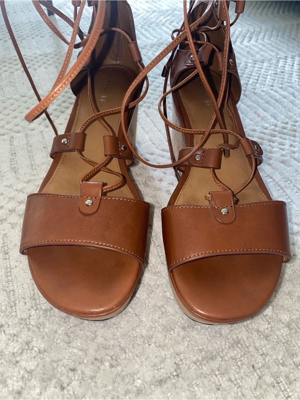 COACH Barkley Semi Matte Calf Lace-Up Wedge Sandal